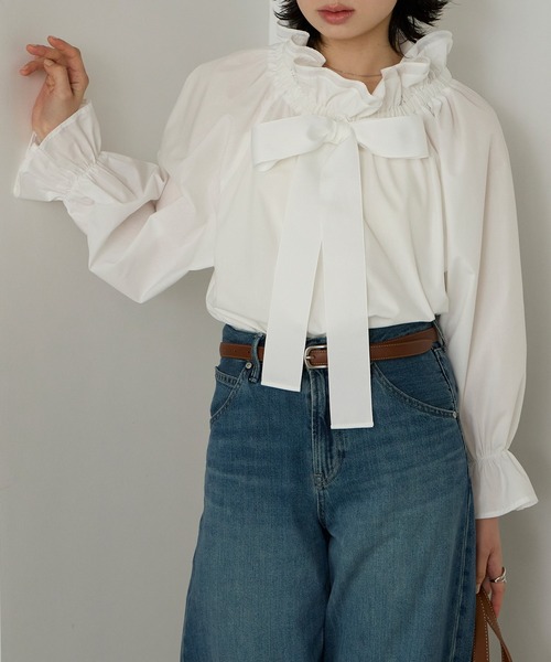Cherir Mignon(シェリルミニョン)の「【Cherir Mignon】2wayオフショルビッグリボンフリルブラウス(シャツ/ブラウス・レディース・チャコールグレー/クリーム/ホワイト・FREE)」の10枚目の写真
