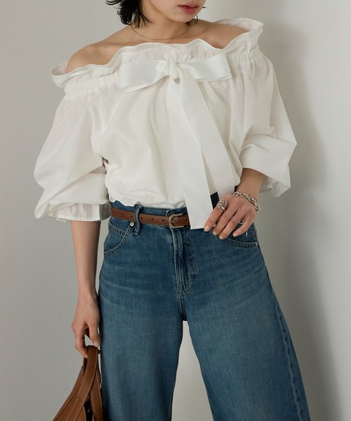 Cherir Mignon(シェリルミニョン)の「【Cherir Mignon】2wayオフショルビッグリボンフリルブラウス(シャツ/ブラウス・レディース・チャコールグレー/クリーム/ホワイト・FREE)」の15枚目の写真