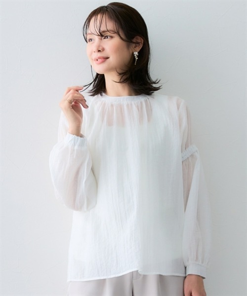 7days Life Styling(セブンデイズライフスタイリング)の「シアーストライプボリューム袖ブラウス(シャツ/ブラウス・レディース・オフホワイト/ブラック・S/3L/LL/L/M)」の1枚目の写真