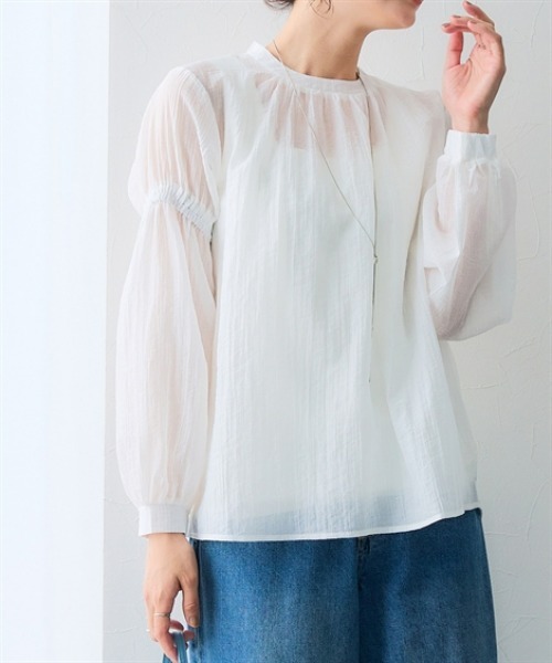 7days Life Styling(セブンデイズライフスタイリング)の「シアーストライプボリューム袖ブラウス(シャツ/ブラウス・レディース・オフホワイト/ブラック・S/3L/LL/L/M)」の14枚目の写真