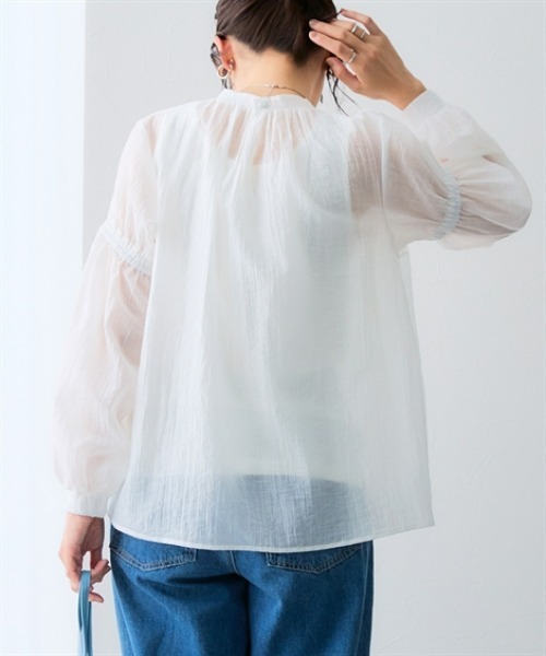 7days Life Styling(セブンデイズライフスタイリング)の「シアーストライプボリューム袖ブラウス(シャツ/ブラウス・レディース・オフホワイト/ブラック・S/3L/LL/L/M)」の16枚目の写真