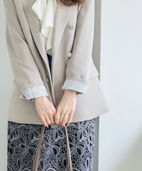 12Twelve Agenda（トゥエルブ　アジェンダ）の「ウォッシャブルダブルクロステーラードジャケット（テーラードジャケット・レディース・ネイビー/グレイッシュベージュ/アイボリー・M/S）」の9枚目の写真