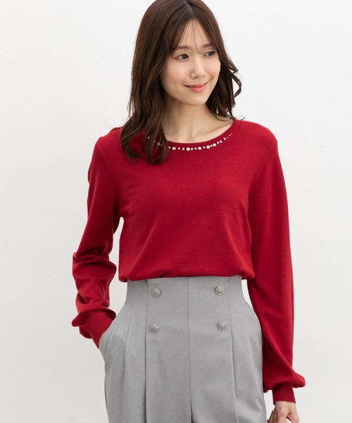 Honeys(ハニーズ)の「【UVカット】ビジュー付ニット(ニット/セーター・レディース・ラベンダー/レッド/アイボリー/ブラック・L/LL/M/S)」の18枚目の写真