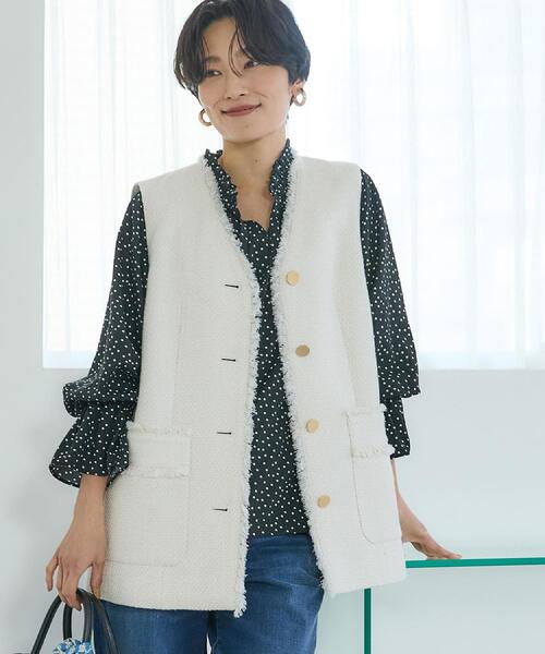 UNTITLED（アンタイトル）の「【オンオフ使える】スラブツイード ジレ（ベスト・レディース・ブラック系3/ネイビー系3/ベージュ系その他6・48/44/04/02/00/50）」の3枚目の写真