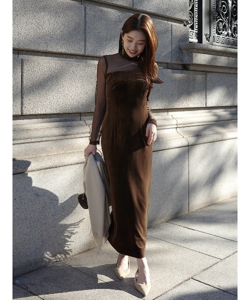 シアーコンビタイトワンピース（ワンピース）｜anuans（アニュアンス