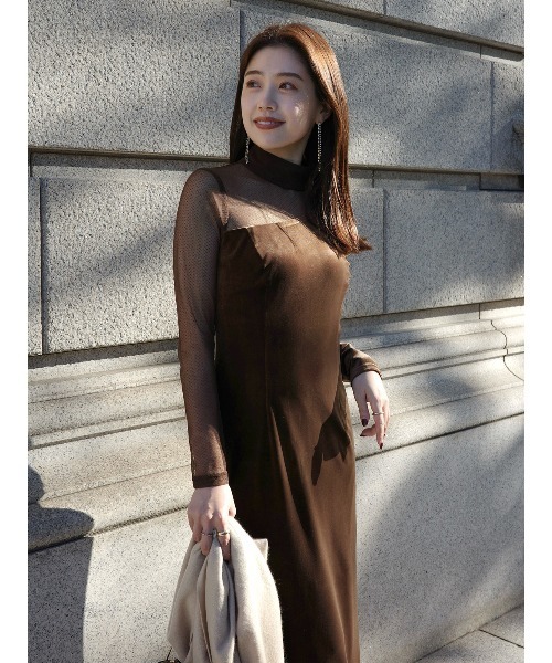 シアーコンビタイトワンピース（ワンピース）｜anuans（アニュアンス