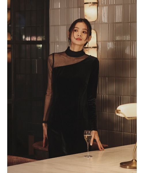 【超美品】 anuans (アニュアンス)シアーコンビタイトワンピース シアーコンビタイトワンピース（ワンピース）｜anuans（アニュアンス