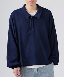 revertical（リバーティカル）の「revertical(リバーティカル)チェック編み透かしニット長袖ポロシャツ（ニット/セーター）」