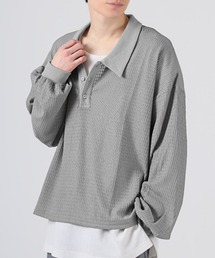 revertical（リバーティカル）の「revertical(リバーティカル)チェック編み透かしニット長袖ポロシャツ（ニット/セーター）」