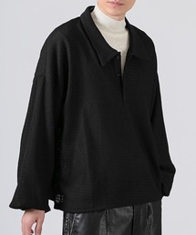 revertical（リバーティカル）の「revertical(リバーティカル)チェック編み透かしニット長袖ポロシャツ（ニット/セーター）」