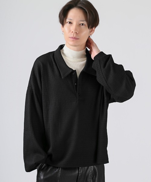 revertical（リバーティカル）の「revertical(リバーティカル)チェック編み透かしニット長袖ポロシャツ（ニット/セーター・メンズ・ブラック/グレー/ネイビー・M/L）」の4枚目の写真