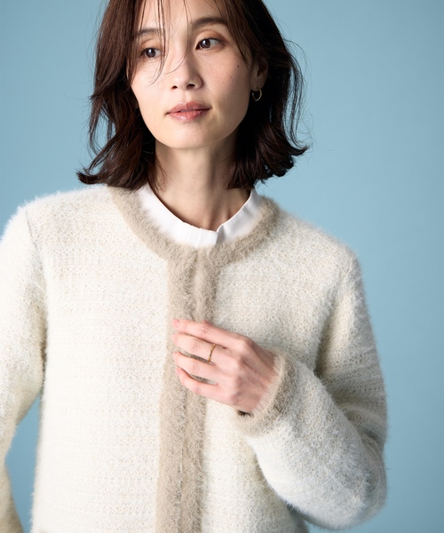 A/C DESIGN BY ALPHA CUBIC（エーシーデザインバイアルファキュービック）の「バイカラーフェザーニットカーディガン（カーディガン/ボレロ・レディース・ベージュ/ネイビー・L/M）」の15枚目の写真