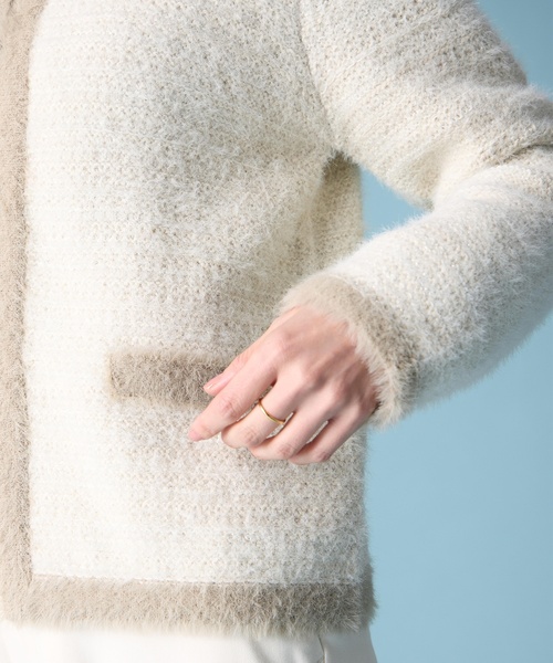 A/C DESIGN BY ALPHA CUBIC（エーシーデザインバイアルファキュービック）の「バイカラーフェザーニットカーディガン（カーディガン/ボレロ・レディース・ベージュ/ネイビー・L/M）」の16枚目の写真