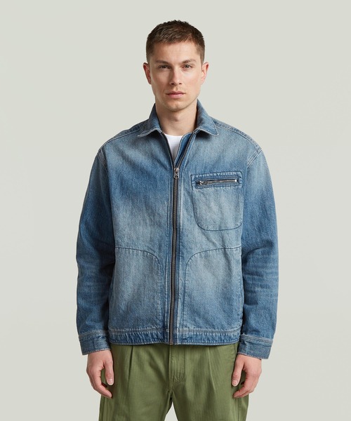 G-STAR(ジースター)の「Zip Coach Jacket/ヴィンテージライクウォッシュド加工デニムジップアップコーチジャケット/デニムブルゾン(デニムジャケット・メンズ・インディゴブルー・LARGE/MEDIUM/SMALL/X-LARGE/X-SMALL)」の1枚目の写真