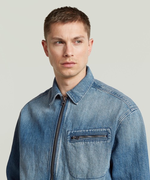 G-STAR(ジースター)の「Zip Coach Jacket/ヴィンテージライクウォッシュド加工デニムジップアップコーチジャケット/デニムブルゾン(デニムジャケット・メンズ・インディゴブルー・LARGE/MEDIUM/SMALL/X-LARGE/X-SMALL)」の5枚目の写真
