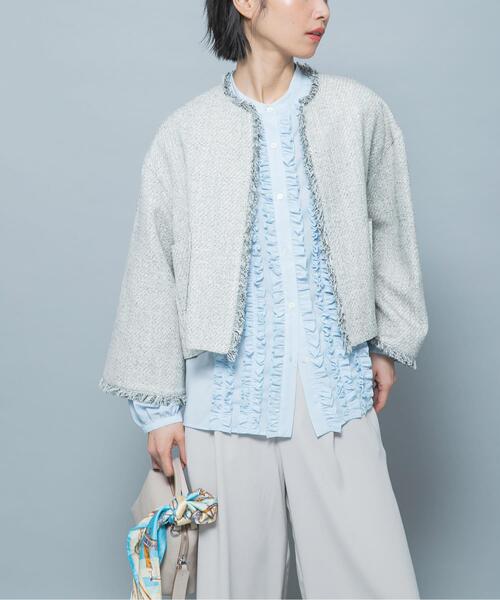 URBAN RESEARCH ROSSO WOMEN(アーバンリサーチ ロッソ)の「ツイードショートジャケット(ノーカラージャケット・レディース・ブラック/オフホワイト・FREE)」の2枚目の写真