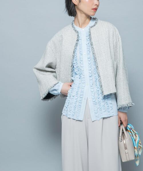 URBAN RESEARCH ROSSO WOMEN(アーバンリサーチ ロッソ)の「ツイードショートジャケット(ノーカラージャケット・レディース・ブラック/オフホワイト・FREE)」の3枚目の写真