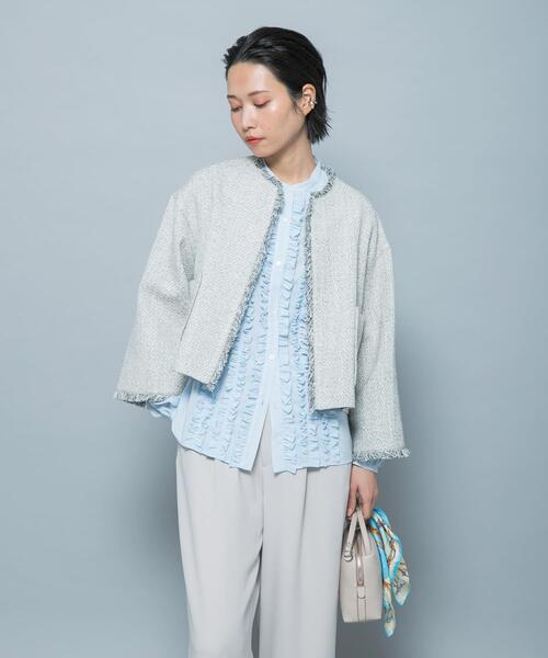 URBAN RESEARCH ROSSO WOMEN(アーバンリサーチ ロッソ)の「ツイードショートジャケット(ノーカラージャケット・レディース・ブラック/オフホワイト・FREE)」の4枚目の写真