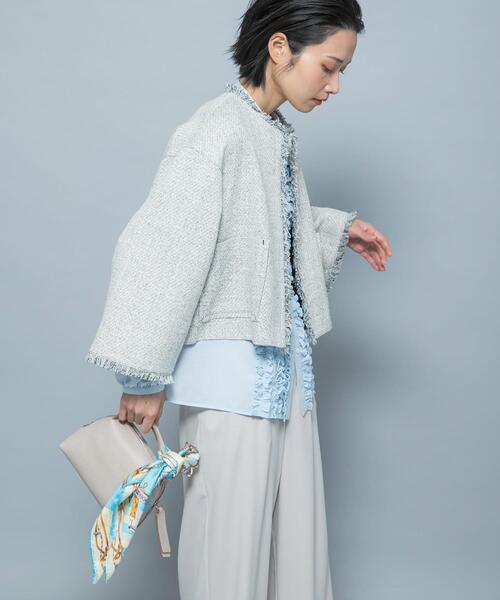 URBAN RESEARCH ROSSO WOMEN(アーバンリサーチ ロッソ)の「ツイードショートジャケット(ノーカラージャケット・レディース・ブラック/オフホワイト・FREE)」の5枚目の写真