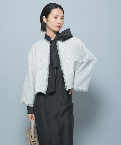 URBAN RESEARCH ROSSO WOMEN(アーバンリサーチ ロッソ)の「ツイードショートジャケット(ノーカラージャケット・レディース・ブラック/オフホワイト・FREE)」の7枚目の写真