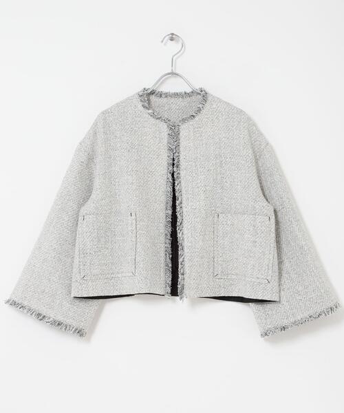 URBAN RESEARCH ROSSO WOMEN(アーバンリサーチ ロッソ)の「ツイードショートジャケット(ノーカラージャケット・レディース・ブラック/オフホワイト・FREE)」の9枚目の写真