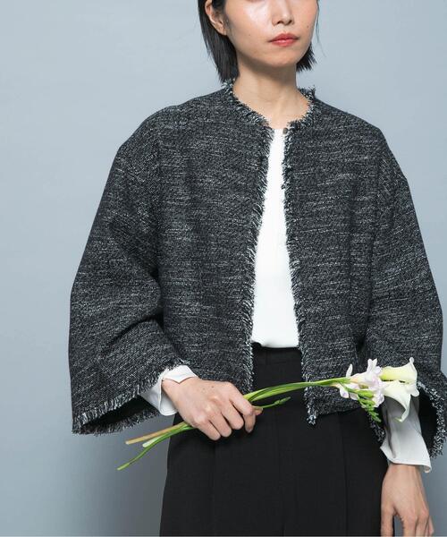 URBAN RESEARCH ROSSO WOMEN(アーバンリサーチ ロッソ)の「ツイードショートジャケット(ノーカラージャケット・レディース・ブラック/オフホワイト・FREE)」の12枚目の写真