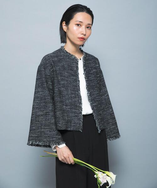 URBAN RESEARCH ROSSO WOMEN(アーバンリサーチ ロッソ)の「ツイードショートジャケット(ノーカラージャケット・レディース・ブラック/オフホワイト・FREE)」の13枚目の写真