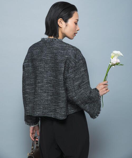 URBAN RESEARCH ROSSO WOMEN(アーバンリサーチ ロッソ)の「ツイードショートジャケット(ノーカラージャケット・レディース・ブラック/オフホワイト・FREE)」の14枚目の写真