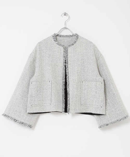 美品 アーバンリサーチ ROSSO 24SS ノーカラーツイードショートブルゾン URBAN RESEARCH ROSSO ノーカラーツイードショートブルゾン