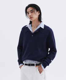 LEMARD（ルマード）の「スタンドカラー ニット - ネイビー（ポロシャツ）」