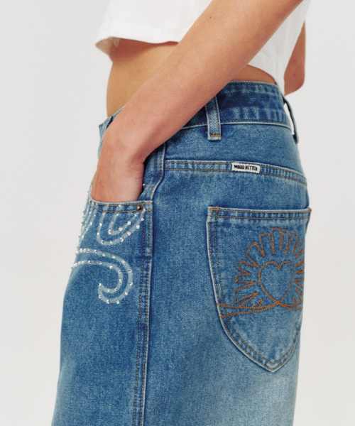 MOODBETTER（ムード ベター）の「RHINESTONE BETTER DENIM PANTS BLUE（デニムパンツ・レディース・その他・S/M）」の4枚目の写真