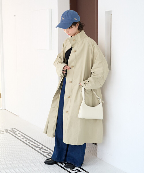 FREAK'S STORE（フリークスストア）の「限定展開　スタンドカラー ロングコート（ステンカラーコート・レディース・ベージュ/ブラック/オリーブ・ﾌﾘ-）」の5枚目の写真