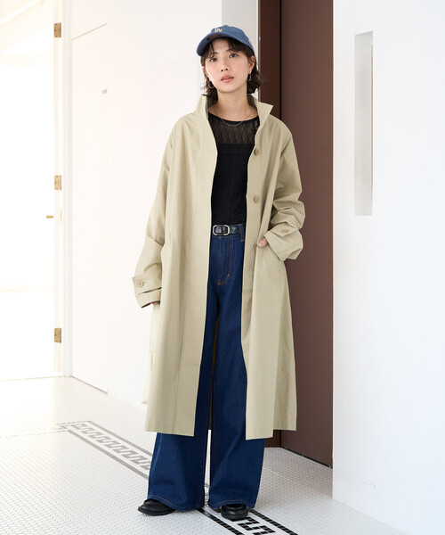 FREAK'S STORE（フリークスストア）の「限定展開　スタンドカラー ロングコート（ステンカラーコート・レディース・ベージュ/ブラック/オリーブ・ﾌﾘ-）」の6枚目の写真