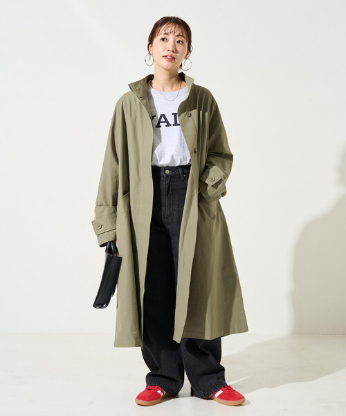 FREAK'S STORE（フリークスストア）の「限定展開　スタンドカラー ロングコート（ステンカラーコート・レディース・ベージュ/ブラック/オリーブ・ﾌﾘ-）」の8枚目の写真