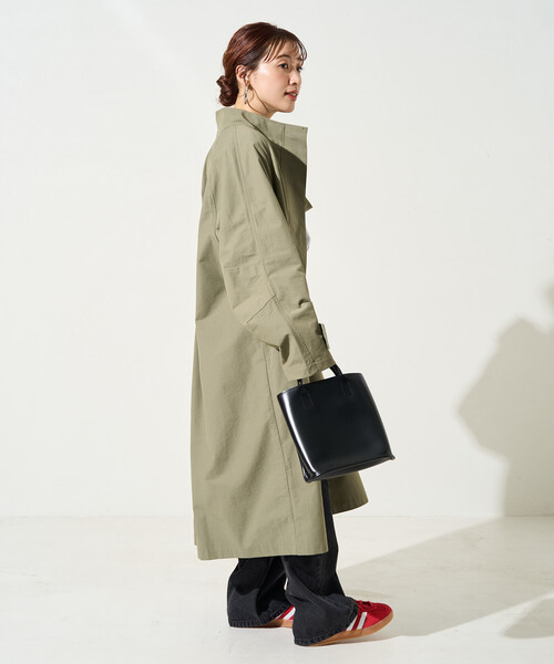 FREAK'S STORE（フリークスストア）の「限定展開　スタンドカラー ロングコート（ステンカラーコート・レディース・ベージュ/ブラック/オリーブ・ﾌﾘ-）」の9枚目の写真