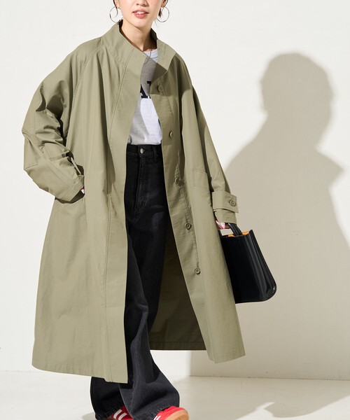 FREAK'S STORE（フリークスストア）の「限定展開　スタンドカラー ロングコート（ステンカラーコート・レディース・ベージュ/ブラック/オリーブ・ﾌﾘ-）」の10枚目の写真