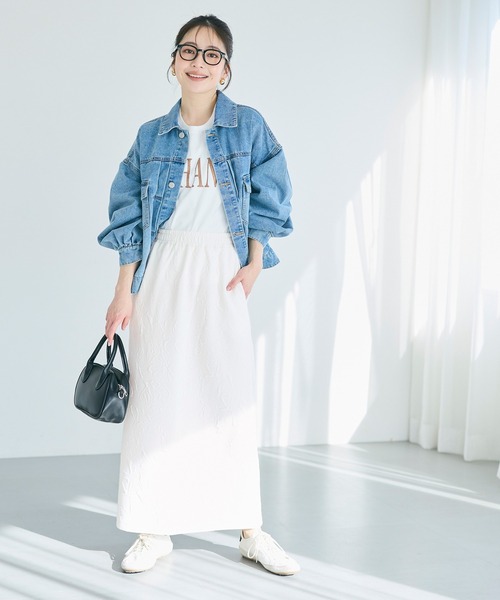 coca（coca）（コカ）の「膨れジャカードスウェットスカート（スカート・レディース・ネイビー/アイボリー・L/M/S）」の4枚目の写真