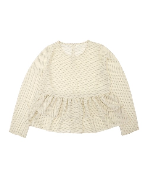 HEILIS(ヘイリス)の「ペプラムシアードットプルオーバー / シアートップス ドット 水玉 ブラウス カットソー トップス ペプラム フリル 韓国 春服 秋服 夏服 オフィスカジュアル 通勤 きれいめ ガーリー フレンチシック(シャツ/ブラウス・レディース・ブラック/アイボリー・FREE)」の13枚目の写真