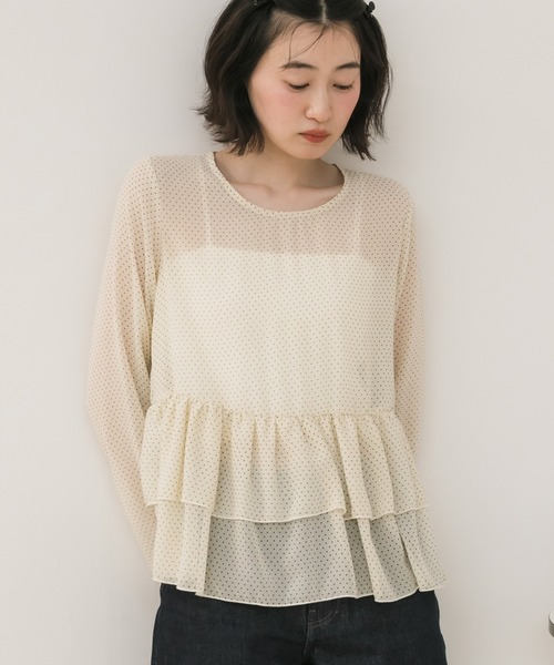 HEILIS(ヘイリス)の「ペプラムシアードットプルオーバー / シアートップス ドット 水玉 ブラウス カットソー トップス ペプラム フリル 韓国 春服 秋服 夏服 オフィスカジュアル 通勤 きれいめ ガーリー フレンチシック(シャツ/ブラウス・レディース・ブラック/アイボリー・FREE)」の16枚目の写真