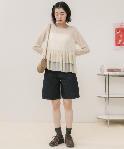 HEILIS(ヘイリス)の「ペプラムシアードットプルオーバー / シアートップス ドット 水玉 ブラウス カットソー トップス ペプラム フリル 韓国 春服 秋服 夏服 オフィスカジュアル 通勤 きれいめ ガーリー フレンチシック(シャツ/ブラウス・レディース・ブラック/アイボリー・FREE)」の18枚目の写真