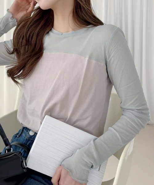 Ada.(エイダ)の「異素材 ドッキング シアー プルオーバー(Tシャツ/カットソー・レディース・ブラック/オフホワイト/ライトグレー・FREE)」の3枚目の写真