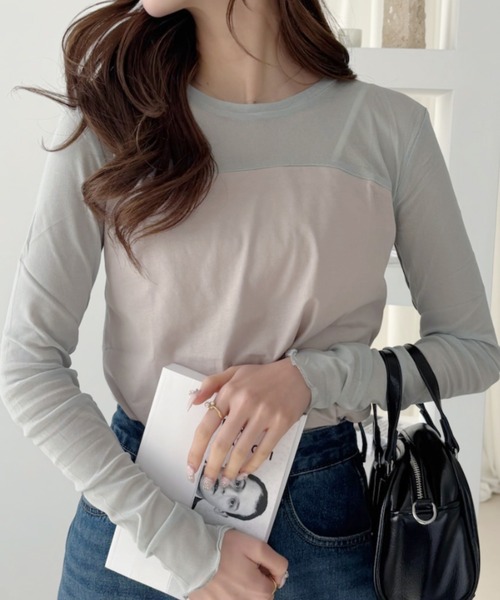 Ada.(エイダ)の「異素材 ドッキング シアー プルオーバー(Tシャツ/カットソー・レディース・ブラック/オフホワイト/ライトグレー・FREE)」の14枚目の写真