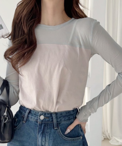 Ada.(エイダ)の「異素材 ドッキング シアー プルオーバー(Tシャツ/カットソー・レディース・ブラック/オフホワイト/ライトグレー・FREE)」の13枚目の写真