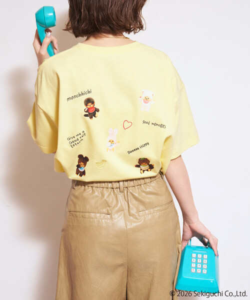 FREAK'S STORE(フリークスストア)の「限定展開 モンチッチ 刺繍×プリント 散らばし Tシャツ(Tシャツ/カットソー・レディース・ブラック/オフホワイト/イエロー・フリ-)」の6枚目の写真