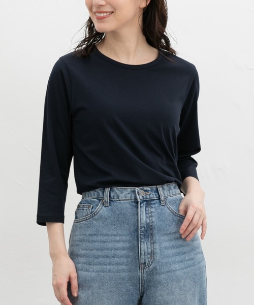 Honeys（ハニーズ）の「【ＵＶカット】７分袖オーガニックＴ（Tシャツ/カットソー・レディース・オフホワイト/ブルー/ブラック/ベージュ/ネイビー/スミクロ/イエロー・S/M/LL/L）」の5枚目の写真