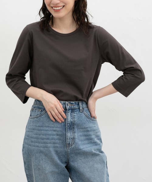 Honeys（ハニーズ）の「【ＵＶカット】７分袖オーガニックＴ（Tシャツ/カットソー・レディース・オフホワイト/ブルー/ブラック/ベージュ/ネイビー/スミクロ/イエロー・S/M/LL/L）」の3枚目の写真