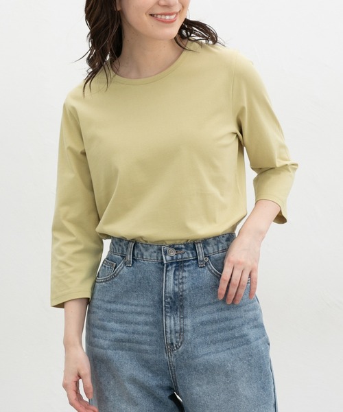 Honeys（ハニーズ）の「【ＵＶカット】７分袖オーガニックＴ（Tシャツ/カットソー・レディース・オフホワイト/ブルー/ブラック/ベージュ/ネイビー/スミクロ/イエロー・S/M/LL/L）」の7枚目の写真