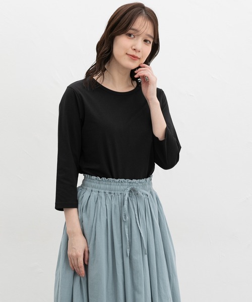Honeys（ハニーズ）の「【ＵＶカット】７分袖オーガニックＴ（Tシャツ/カットソー・レディース・オフホワイト/ブルー/ブラック/ベージュ/ネイビー/スミクロ/イエロー・S/M/LL/L）」の13枚目の写真