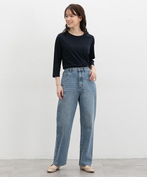 Honeys（ハニーズ）の「【ＵＶカット】７分袖オーガニックＴ（Tシャツ/カットソー・レディース・オフホワイト/ブルー/ブラック/ベージュ/ネイビー/スミクロ/イエロー・S/M/LL/L）」の14枚目の写真