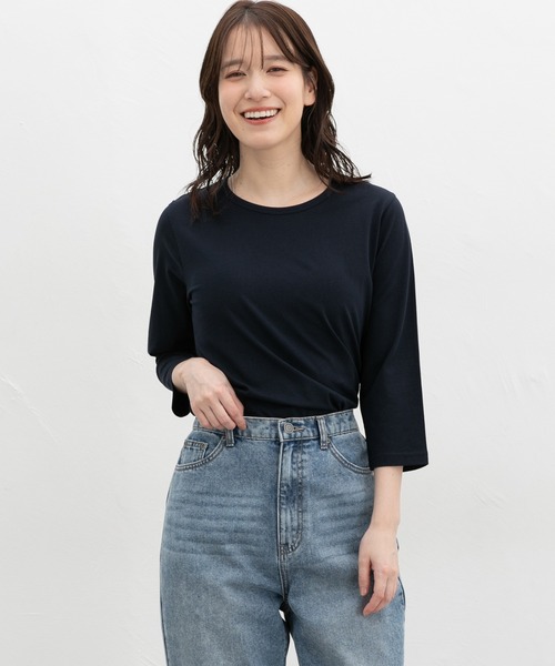 Honeys（ハニーズ）の「【ＵＶカット】７分袖オーガニックＴ（Tシャツ/カットソー・レディース・オフホワイト/ブルー/ブラック/ベージュ/ネイビー/スミクロ/イエロー・S/M/LL/L）」の15枚目の写真